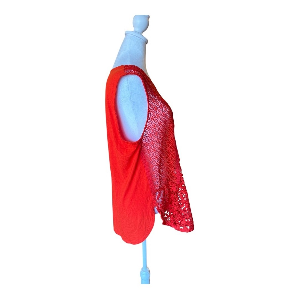 Tiny Crochet‎ Tank Top Sleeveless Red Lace Overlay Casual Summer Size L - Picture 2 of 6